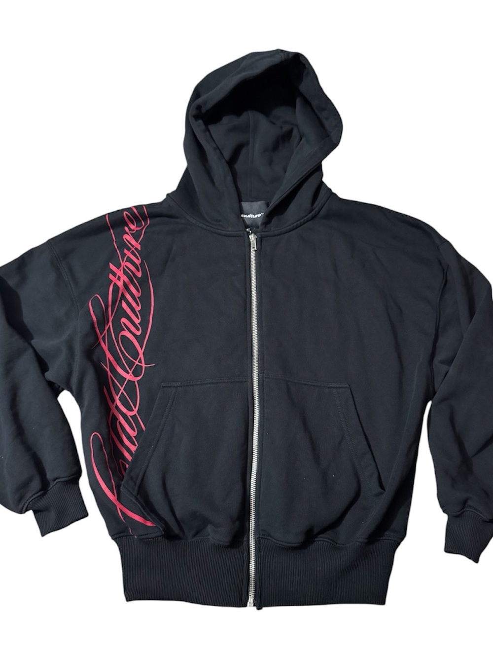 Cold Culture Black Zip-Up Hoodie with Red Script Size XS